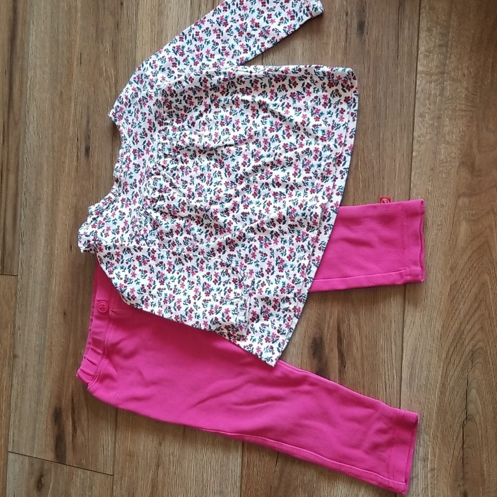 18M Carter's Floral Long Sleeve Shirt 24M Zutano Pink Cotton Leggings EUC